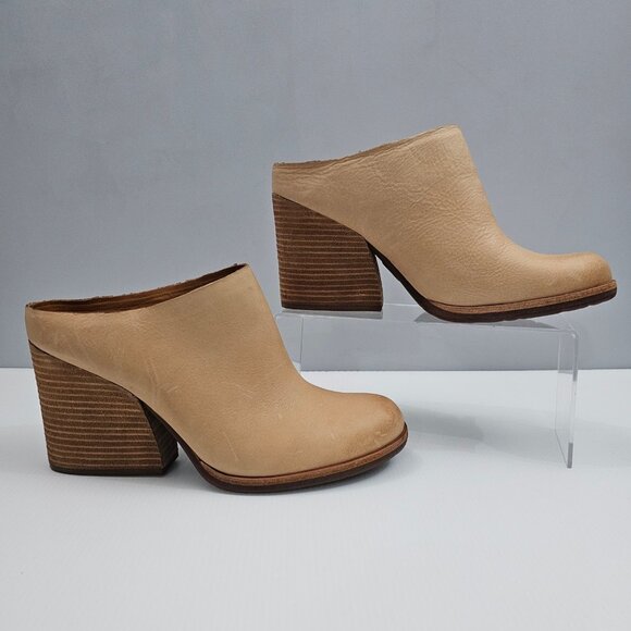 Kork Ease Challis Mules Womens 10 Tan Leather Casual Slip On Stacked Block Heel - Picture 3 of 13